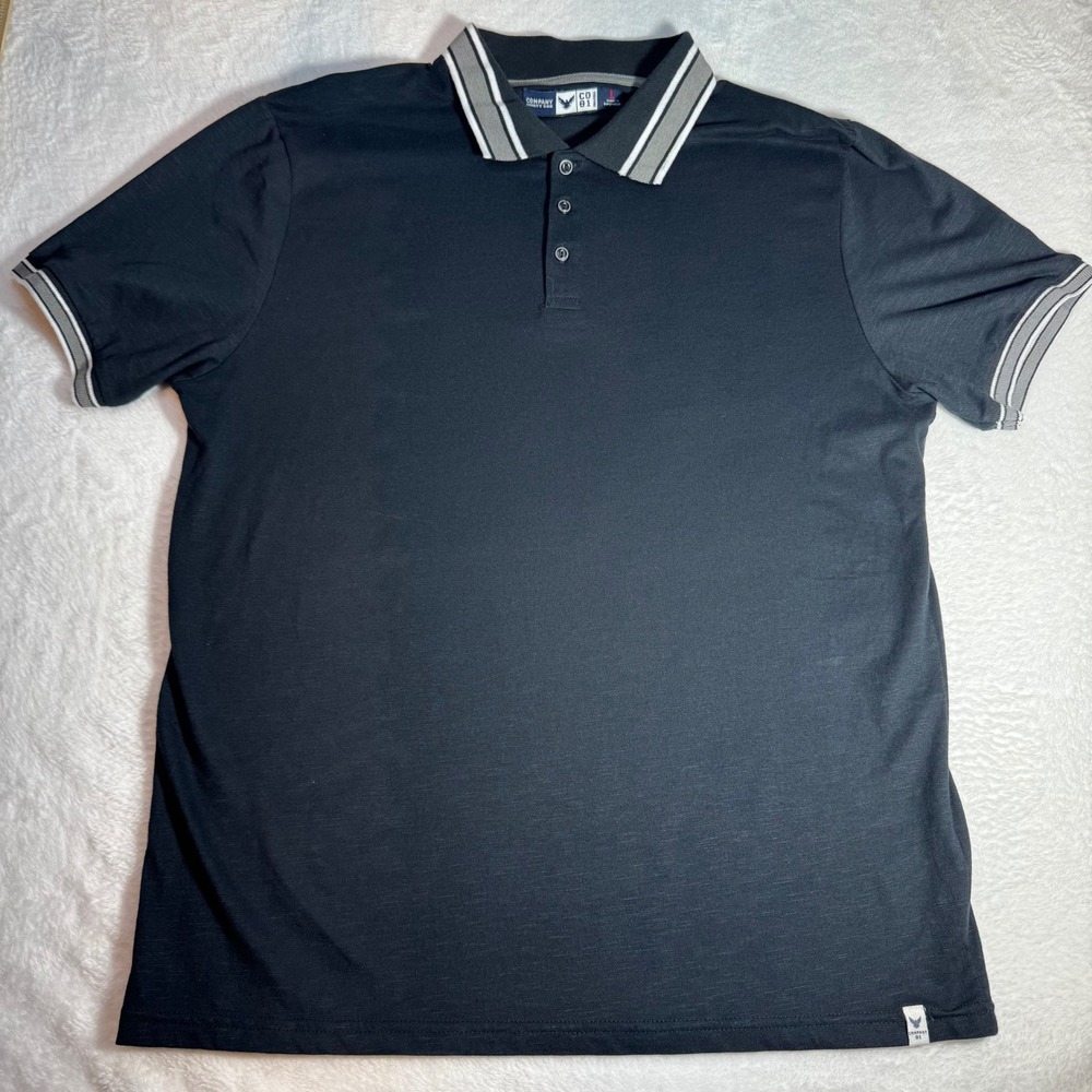 Company Eighty One Mens Large Black Polo Shirt Striped Collar Short Sleeve CO 81